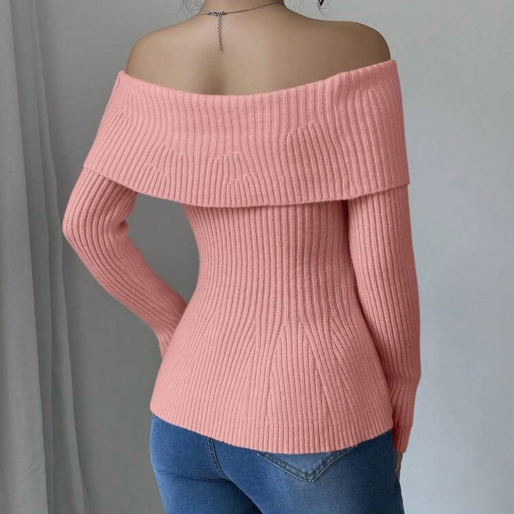 Elegant Off-Shoulder Pink Sweater - Picture 2 of 3